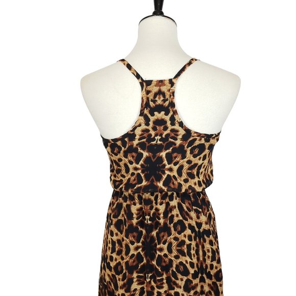 No Boundaries Brown Leopard Print Chiffon Maxi Dress Small - Picture 6 of 8